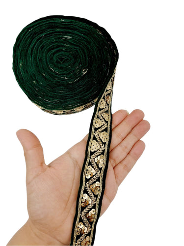 Velvet Fabric Embroidered Trim Sequins Lace Sewing Trimming Sari Trim Indian Border, Sequinned Border, Trim by 9 Yards